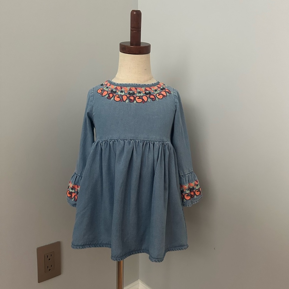 PEEK TODDER GIRL DENIM EMBROIDERED DRESS
